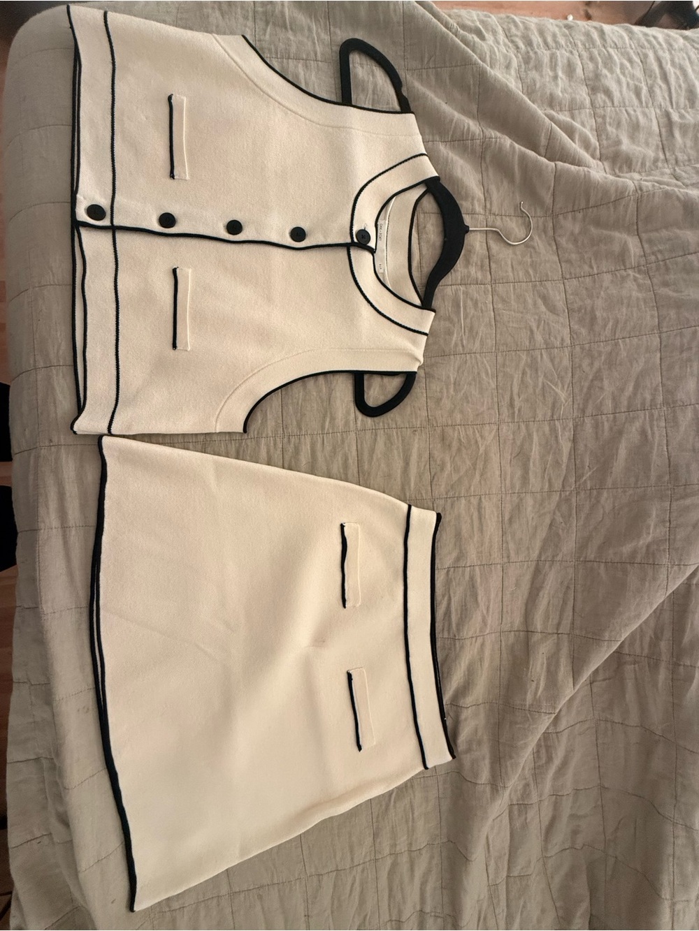 Oak + Fort Cream Two-Piece Skirt Set with Black Trim